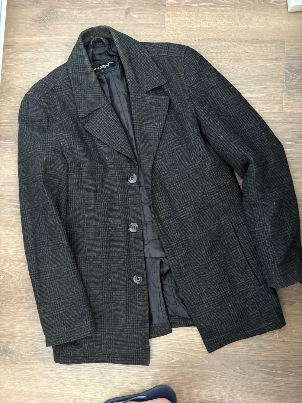 Black Rivet Men's Charcoal Plaid Pea Coat